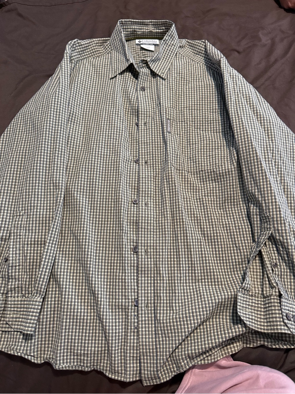 Columbia Men's Olive and White Check Button-Down Shirt